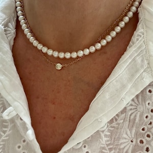 Collar clásico de perlas blancas redondas de 6 mm / Perlas naturales de agua dulce AAA / Alto brillo / Cierre de langosta chapado en plata esterlina o oro