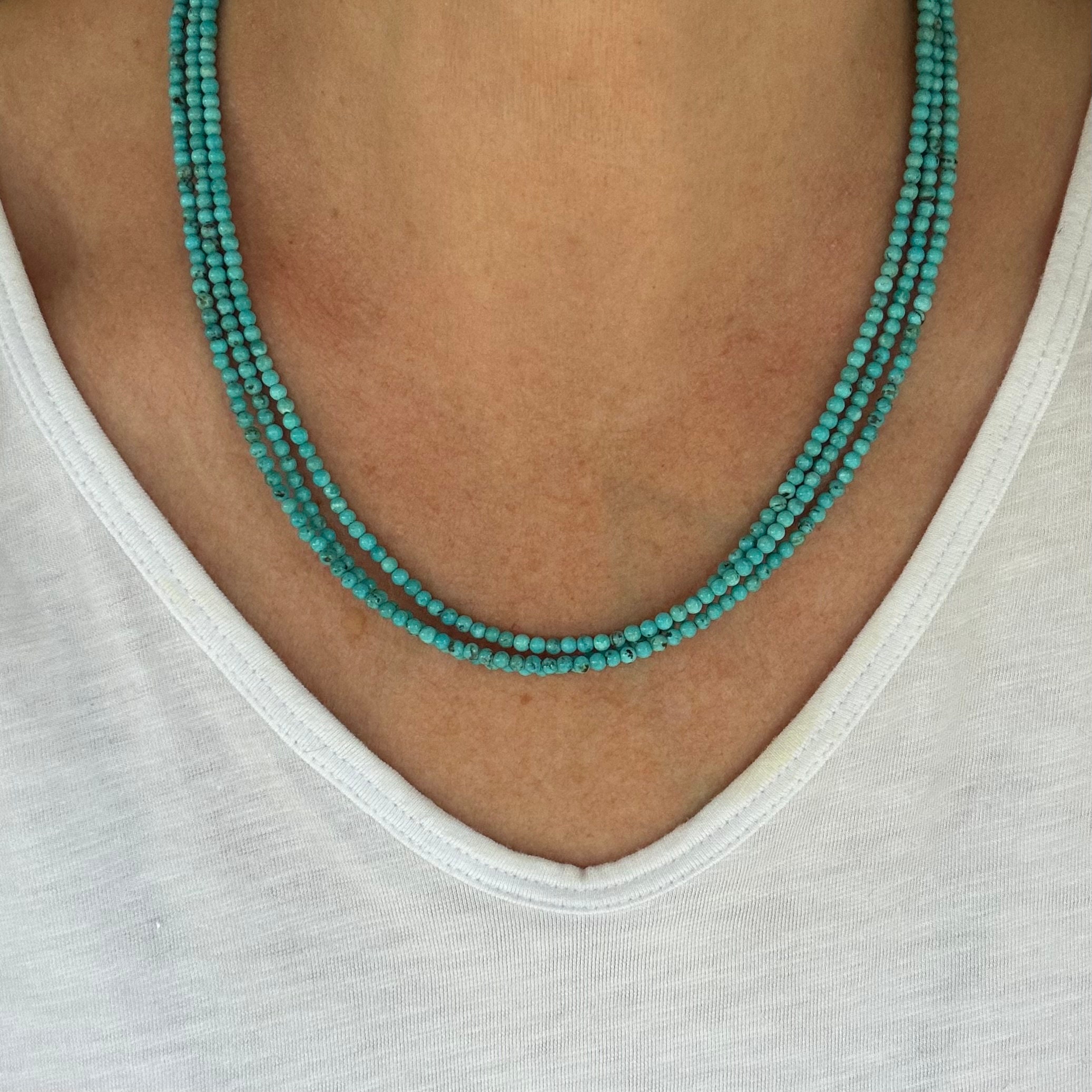 Collier Réglable Homme/femme Avec Pierre Turquoise Naturelle - 24 Pouces - Fabriqué à La Main En Inde