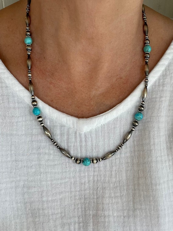 Sky Blue Turquoise Heishi Vintage Native American Navajo Sterling Silver Necklace Sky Blue Turquoise Heishi Vintage Native American Navajo Sterling Silver Necklace