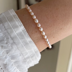 AAA Pink Freshwater Pearl Bracelet: Dainty Rice Pearl Wristlet