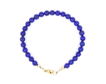 Bright 6mm Royal Blue Lapis Lazuli Bracelet Gold Filled Gemstone Jewelry, Royal Blue Beaded Bracelet, Minimalist Artisan Gift