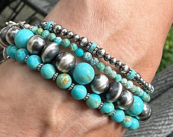 本物の8mmキングマンアリゾナターコイズブレスレット、ブルーグリーン