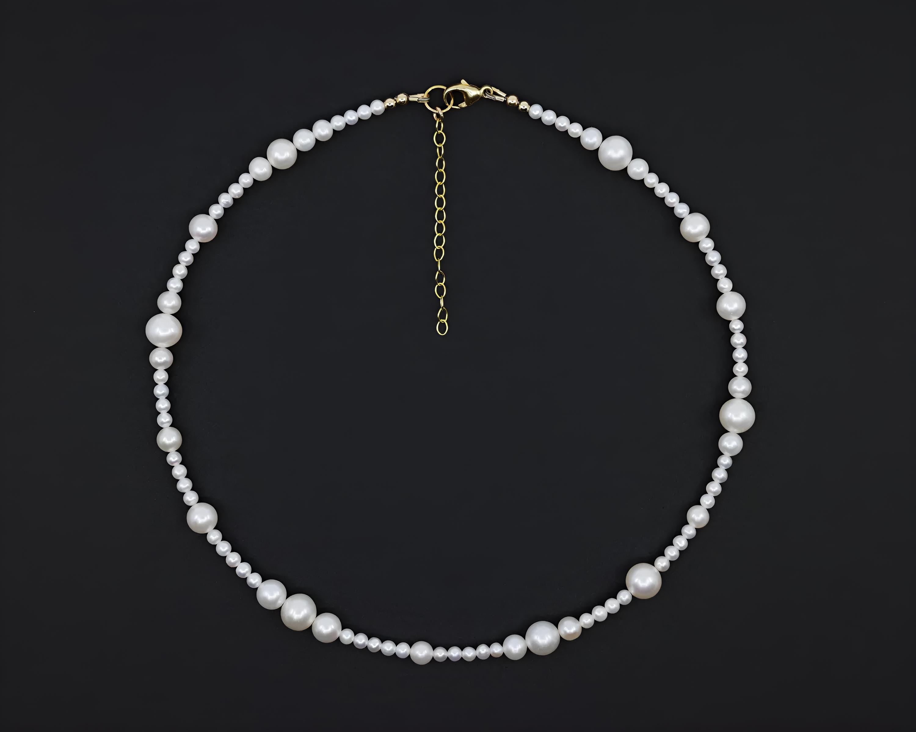 Freshwater Pearl Necklace, AAA White Round Pearls 3–8mm, Gold or