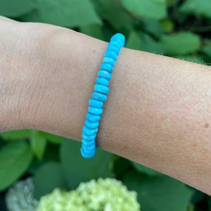 6mm Blue Kingman Turquoise Beaded Rondelle Bracelet, Genuine Turquoise Bracelet with Clasp, Authentic Natural Turquoise Gemstone Wristlet