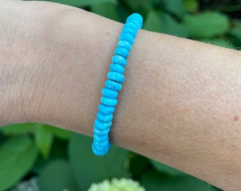 6mm Blue Kingman Turquoise Beaded Rondelle Bracelet | Genuine