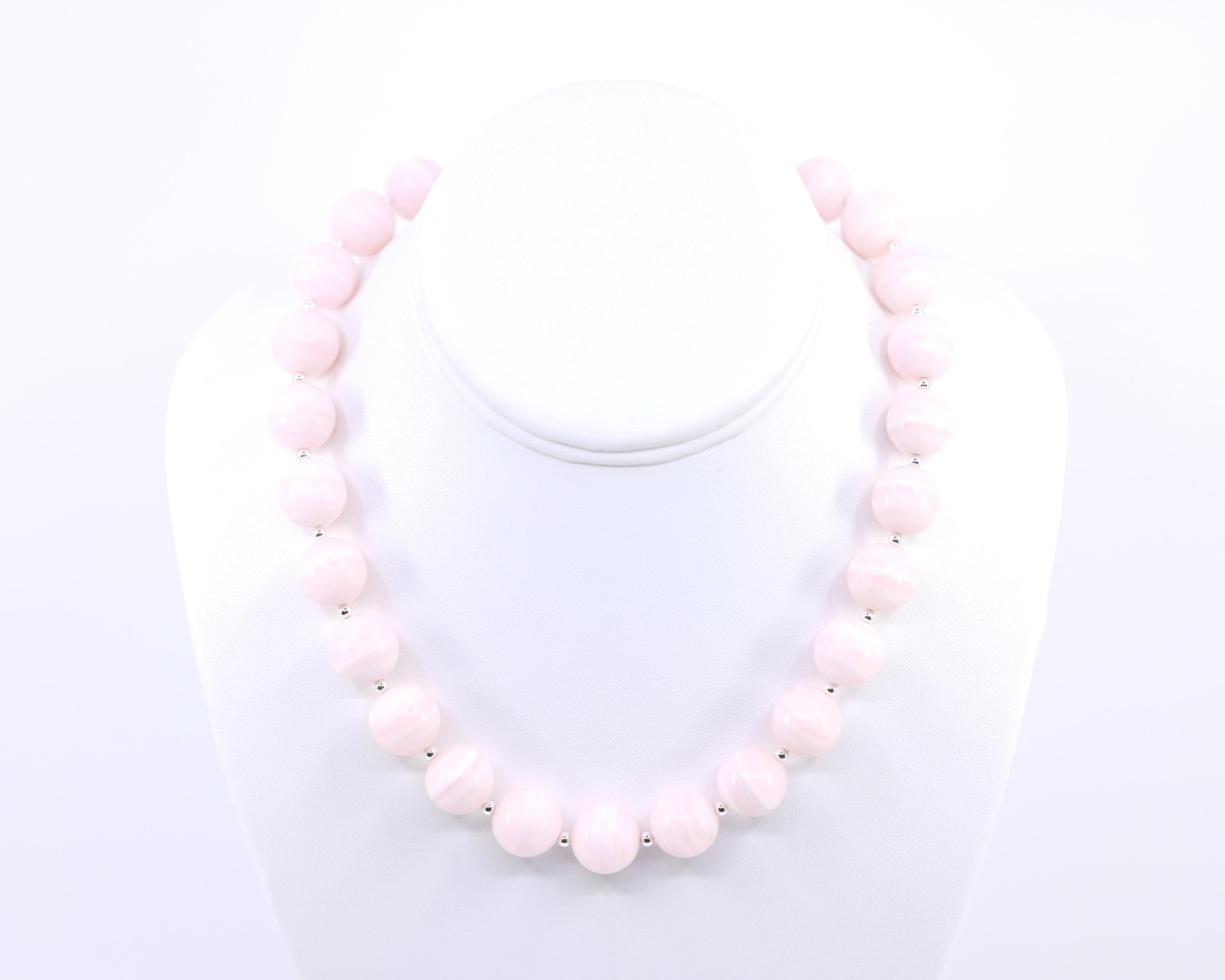 Pink Mangano Calcite Necklace | 14mm AAA+ Round Peruvian Gemstones | Sterling Silver Lobster Clasp | Bold Statement Jewelry