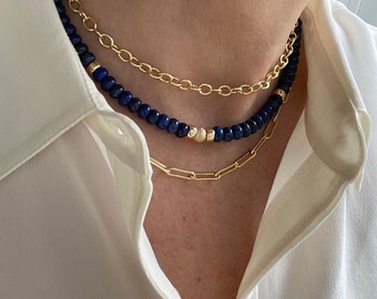 6mm Lapis Lazuli Beaded Necklace: AAA Gemstone, Gold Filled or Sterling Silver