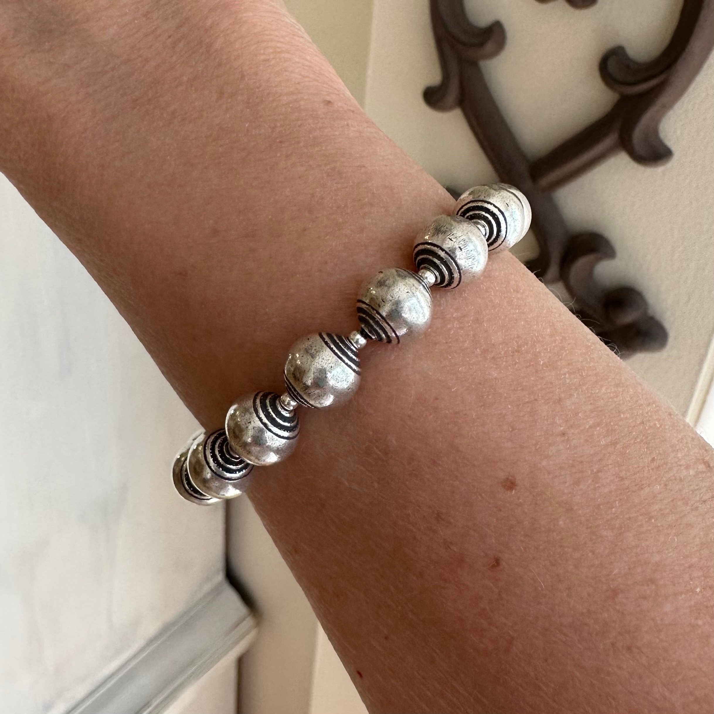 Karen Hill Tribe Silver Beaded Bracelet, Large Decorative