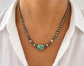 Rare Number 8 Turquoise Necklace | Blue Spiderweb Matrix Sterling