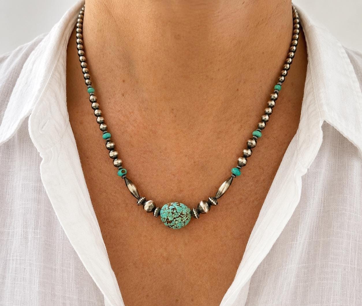 Rare Number 8 Turquoise Necklace | Blue Spiderweb Matrix Sterling