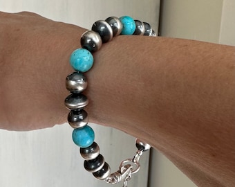 本物の8mmキングマンアリゾナターコイズブレスレット、ブルーグリーン