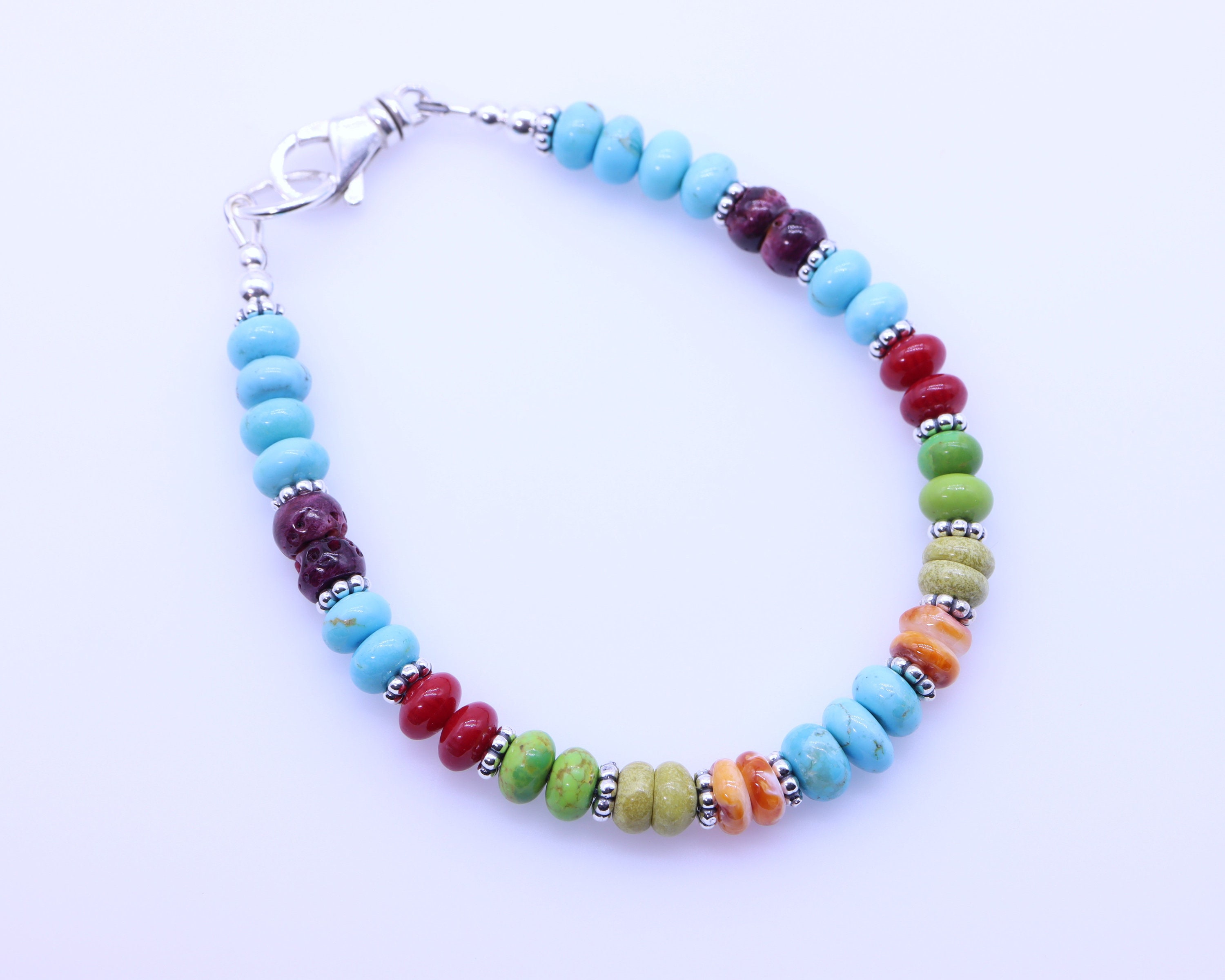 マルチカラーブルーキングマンターコイズとシルバーブレスレット