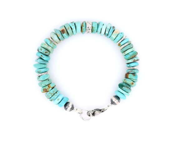 10mmブルーアリゾナターコイズヘイシブレスレット、アンティーク調