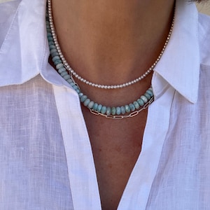 8mm Faceted Larimar Beaded Necklace, AAA Blue Rondelle Larimar Choker, Healing Gift for Her, Women&#39;s Gemstone Boho Choker Necklace, Sparkly!