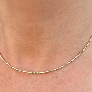 14K Gold Filled Beaded Choker Necklace, 2mm Tiny Bead Layering Necklace, Delicate Stack Small Round Bead Minimalistic Modern Dainty Necklace