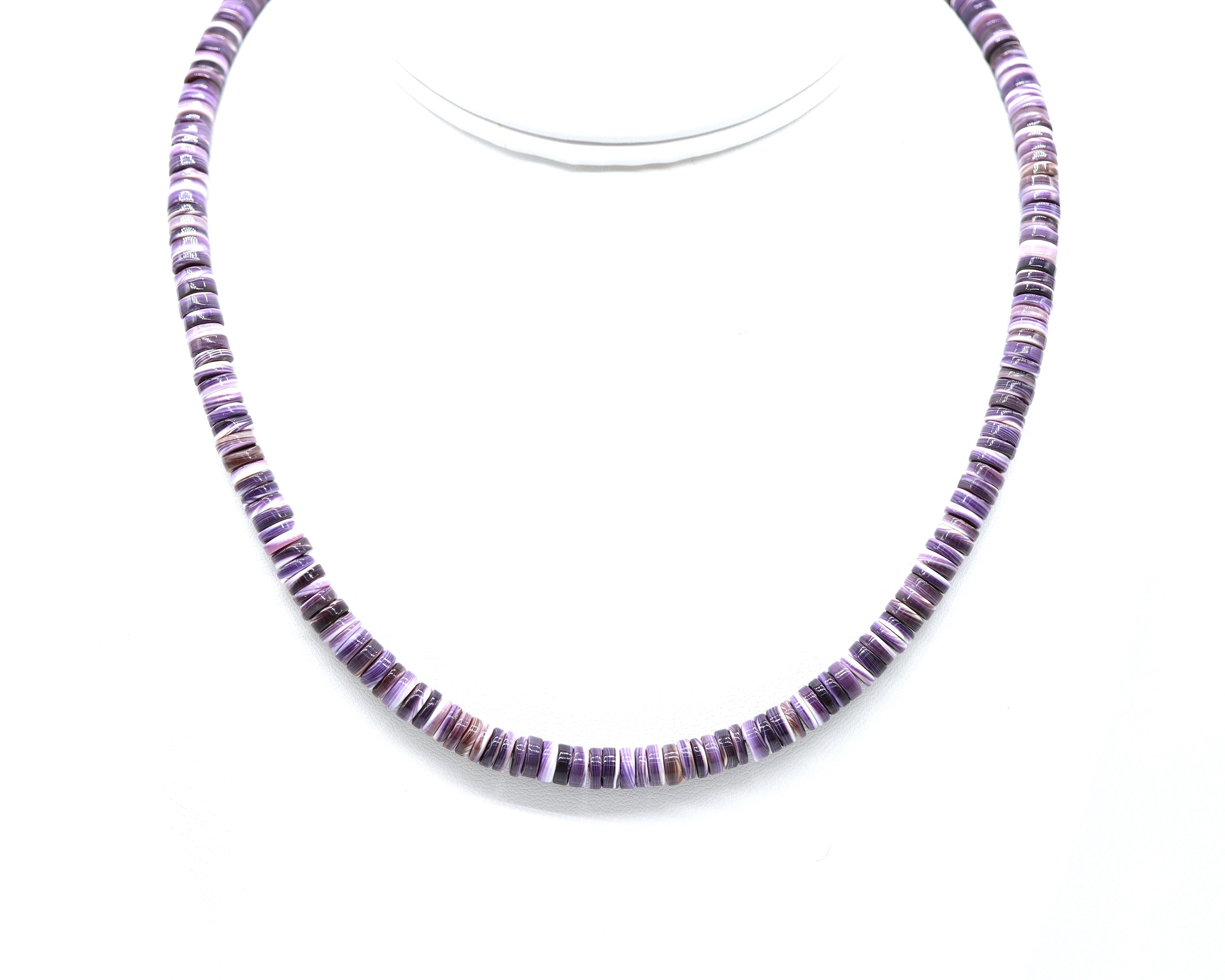 6mm Purple Wampum Quahog Heishi Beaded Necklace, Stunning Handmade Eastern Native American Indian Gemstone Bead Choker, Jewelry for Her