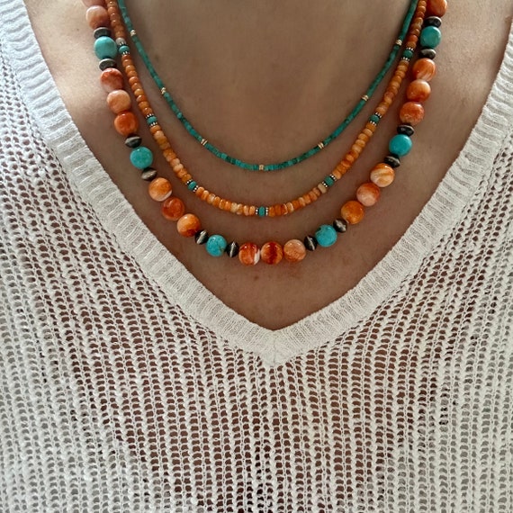 Cultured Freshwater Pearl Strand Necklace with Kingman Turquoise Bead - Handmade Cultured Freshwater Pearl Strand Necklace with Kingman Turquoise Bead - Handmade