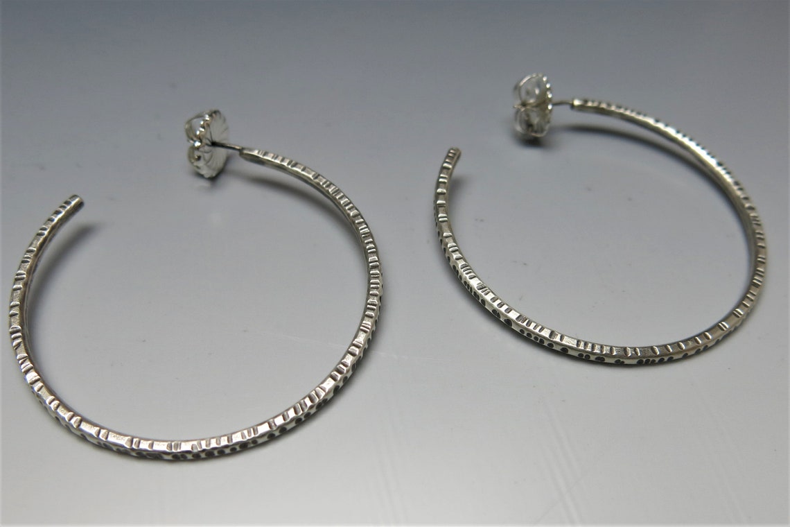 Large Hammered Oxidized Silver Hoop Earrings with Hammer Marks Etsy