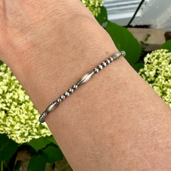 3mm Navajo Pearls Bracelet, .925 Sterling Silver Navajo Pearls
