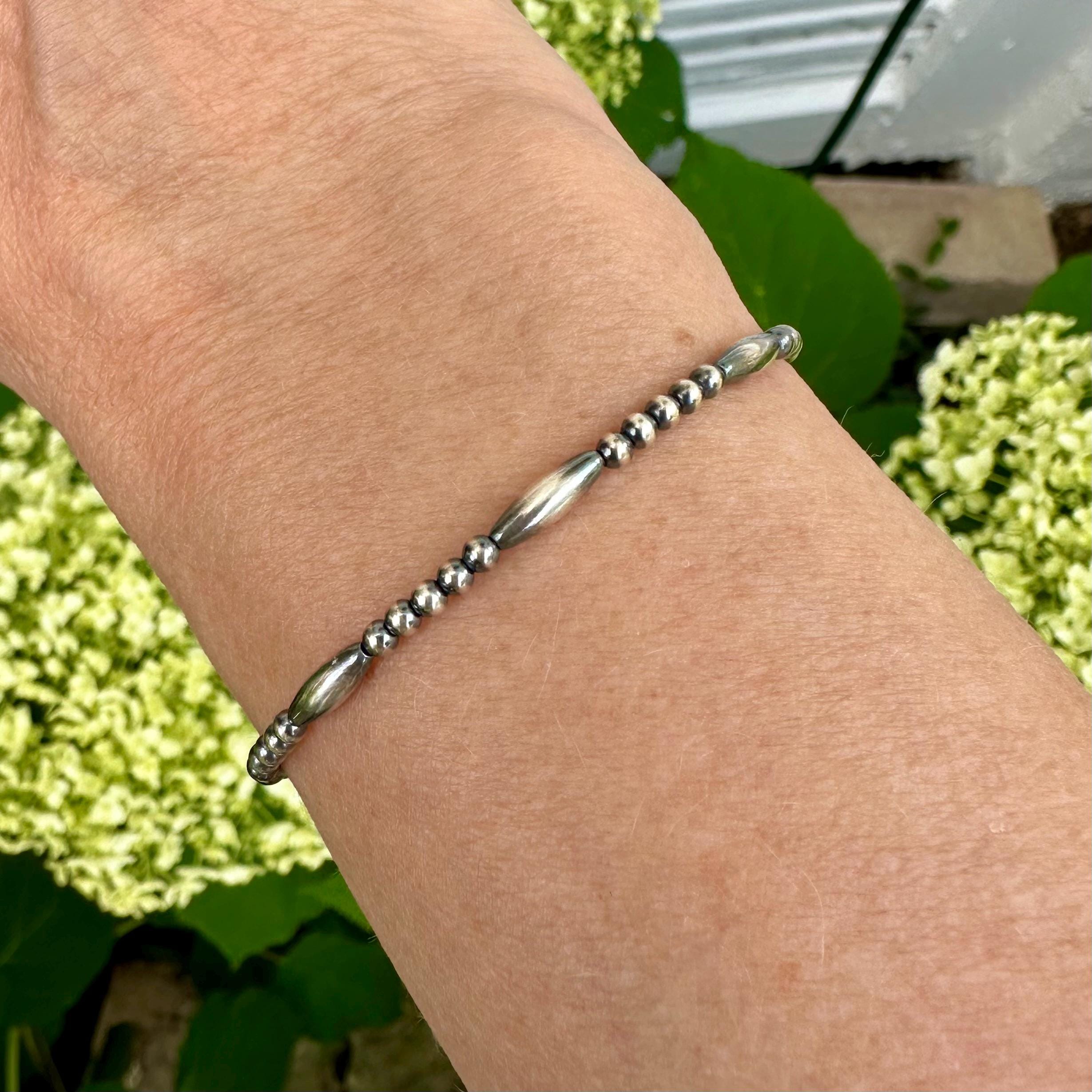 k*k様 SILVER925 NAVAJO BRACELET シルバーブレスレッ 3mm Navajo Pearls Bracelet, .925 Sterling Silver Navajo Pearls