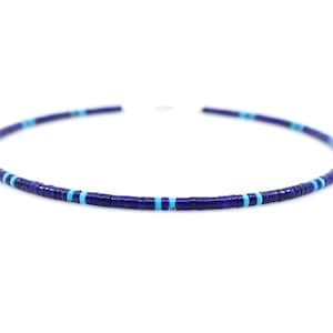 Kingman Turquoise Heishi Beaded Necklace, Blue Lapis Lazuli Heishi Choker, Minimalist Gemstones, Unisex Boho Jewelry Gift Silver or Gold