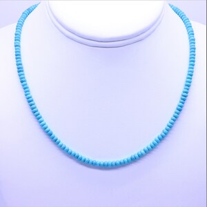 Blue Arizona Turquoise Necklace, 4mm Rondelle Beaded Necklace, Dainty Southwestern Minimalist Layering Choker, Genuine Turquoise Jewelry. Genuine Kingman Arizona gemstone beads. great necklace to wear as a single strand or layered.