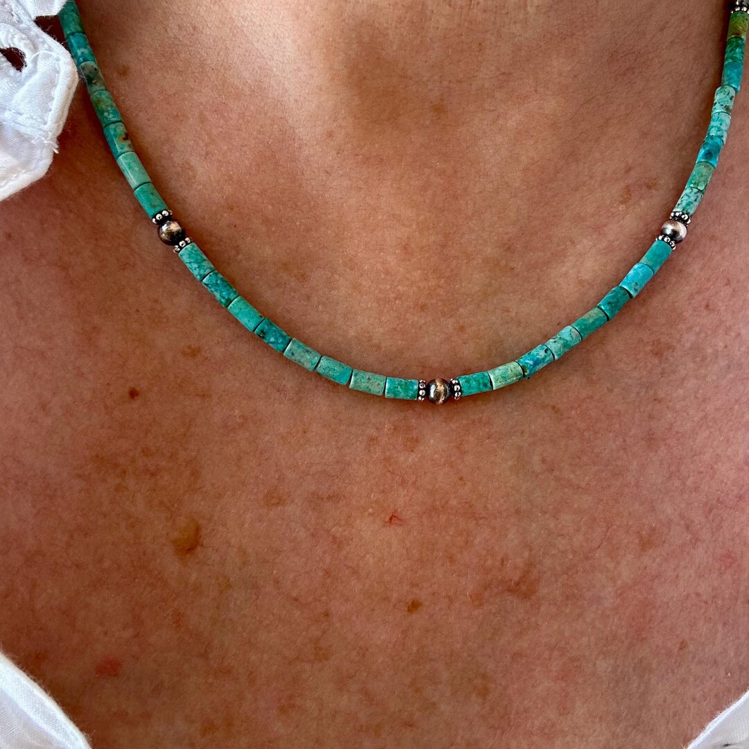 Tiny Thin 3mm Arizona Turquoise Heishi Necklace With