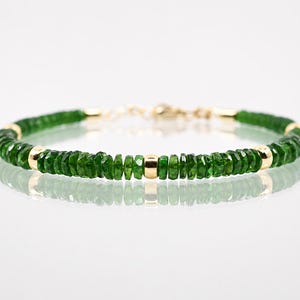 Emerald Green Chrome Diopside Bracelet, 6mm Gemstone Heishi Beads, Sterling Silver or Gold