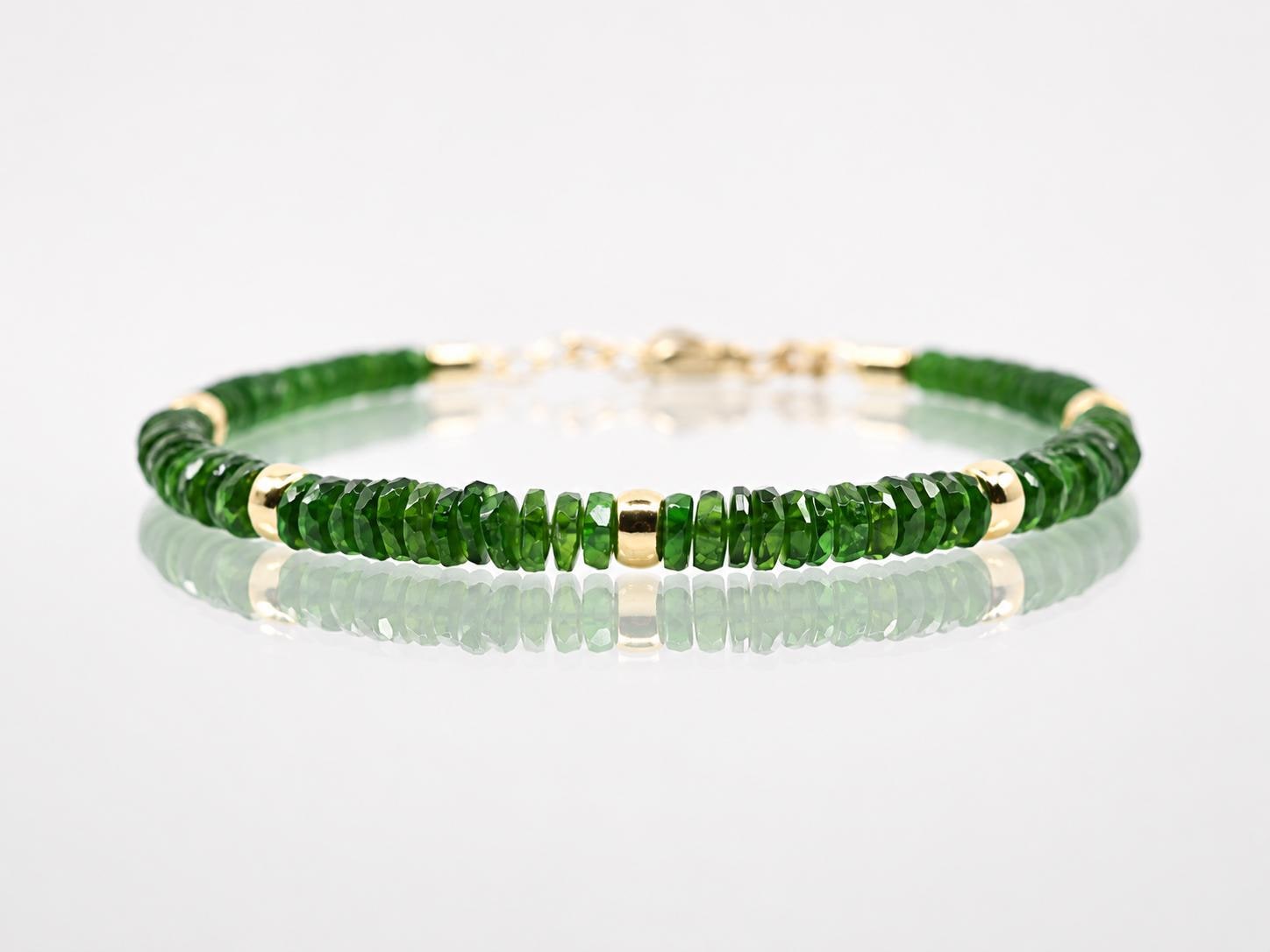 Emerald Green Chrome Diopside Bracelet, 6mm Gemstone Heishi Beads
