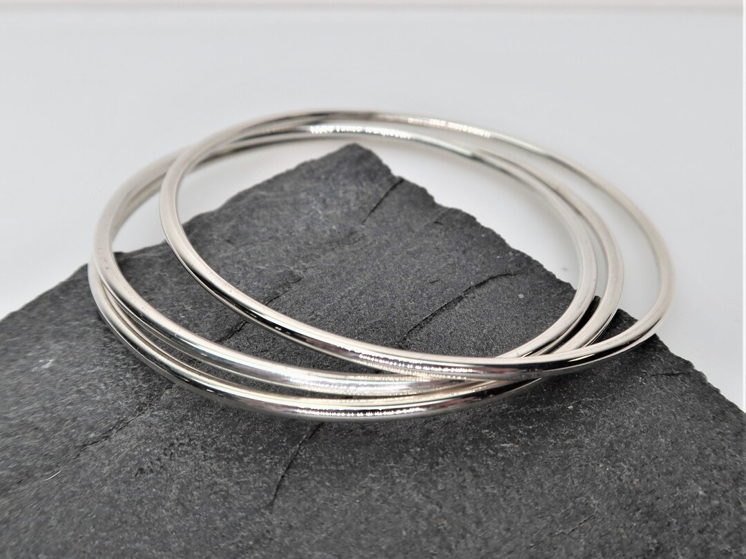 Set of 3 Heavy Solid Sterling Silver Round Bangle Bracelets - Etsy