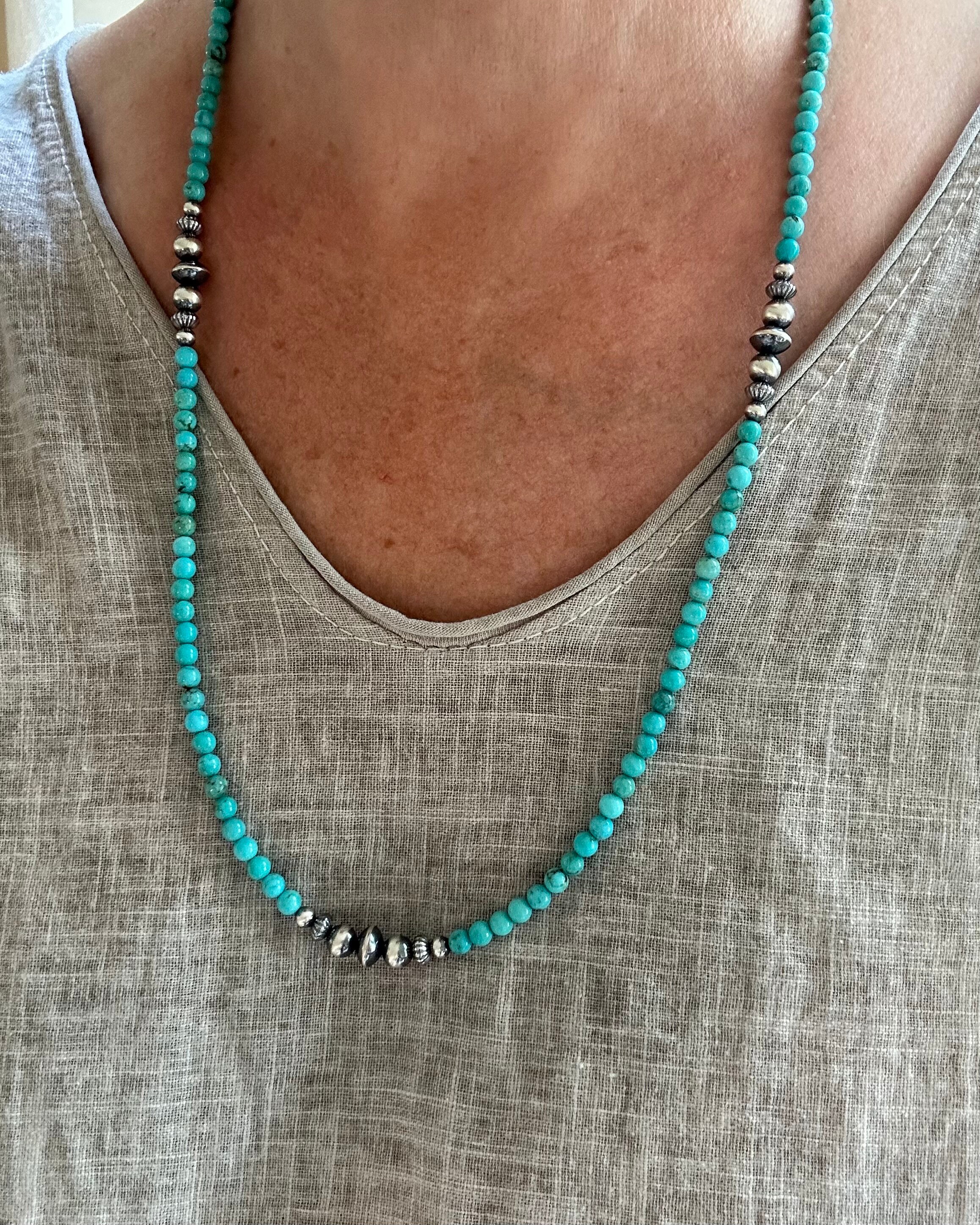 【送料&関税込】Needles Turquoise Necklace 4mm Turquoise Necklace, Genuine Natural Kingman Turquoise