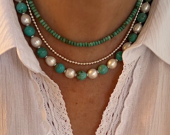 Blue Arizona Turquoise and Freshwater Pearls Necklace