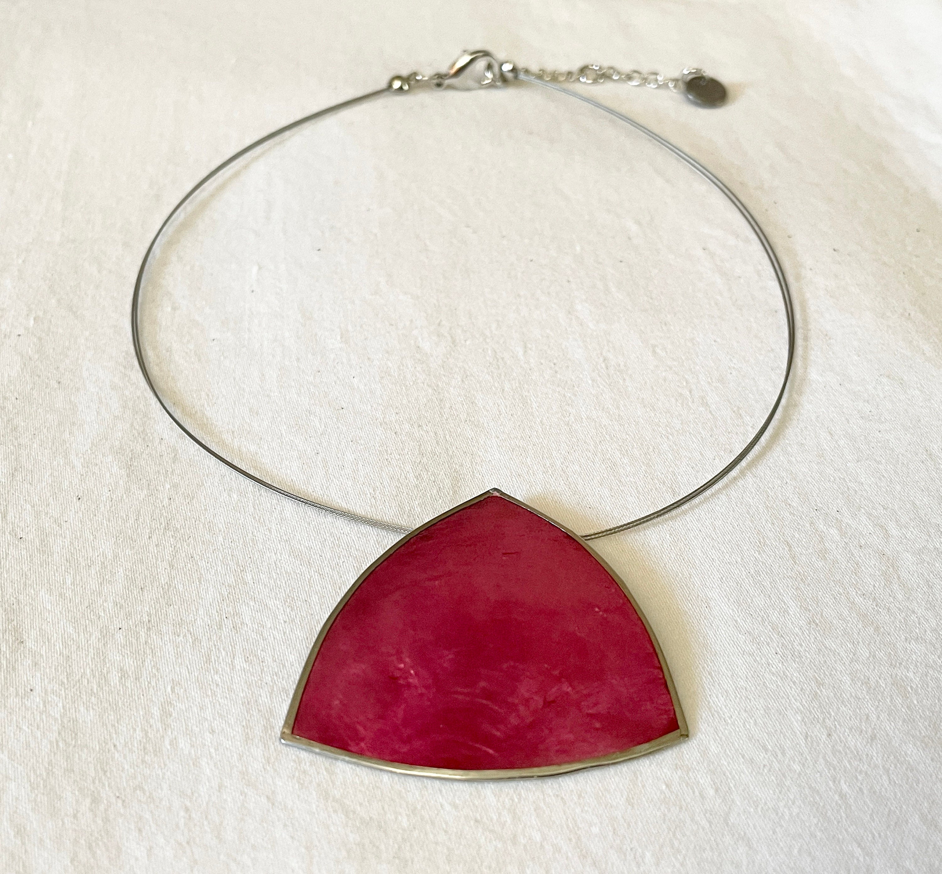 Necklace by Culture Mix - Capiz Shell & Resin - Triangle - Magenta Pink ...