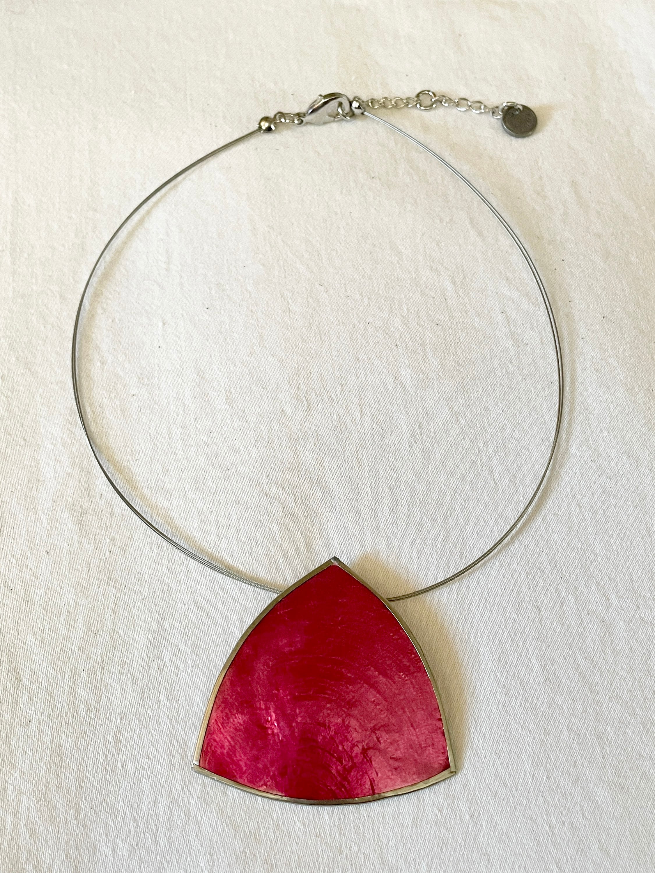 Necklace by Culture Mix - Capiz Shell & Resin - Triangle - Magenta Pink ...