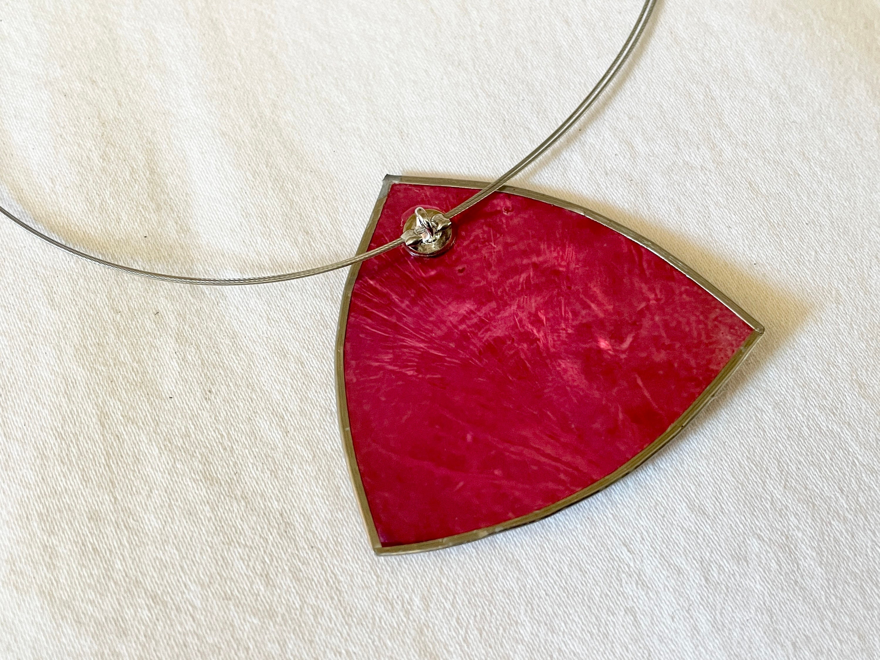 Necklace by Culture Mix - Capiz Shell & Resin - Triangle - Magenta Pink ...