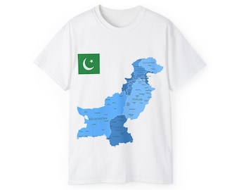 Pakistan Map Tee | Unisex Cotton T-Shirt, Gift for Travelers, Geography Lovers, Casual Wear, Travel Souvenir, Heritage Pride