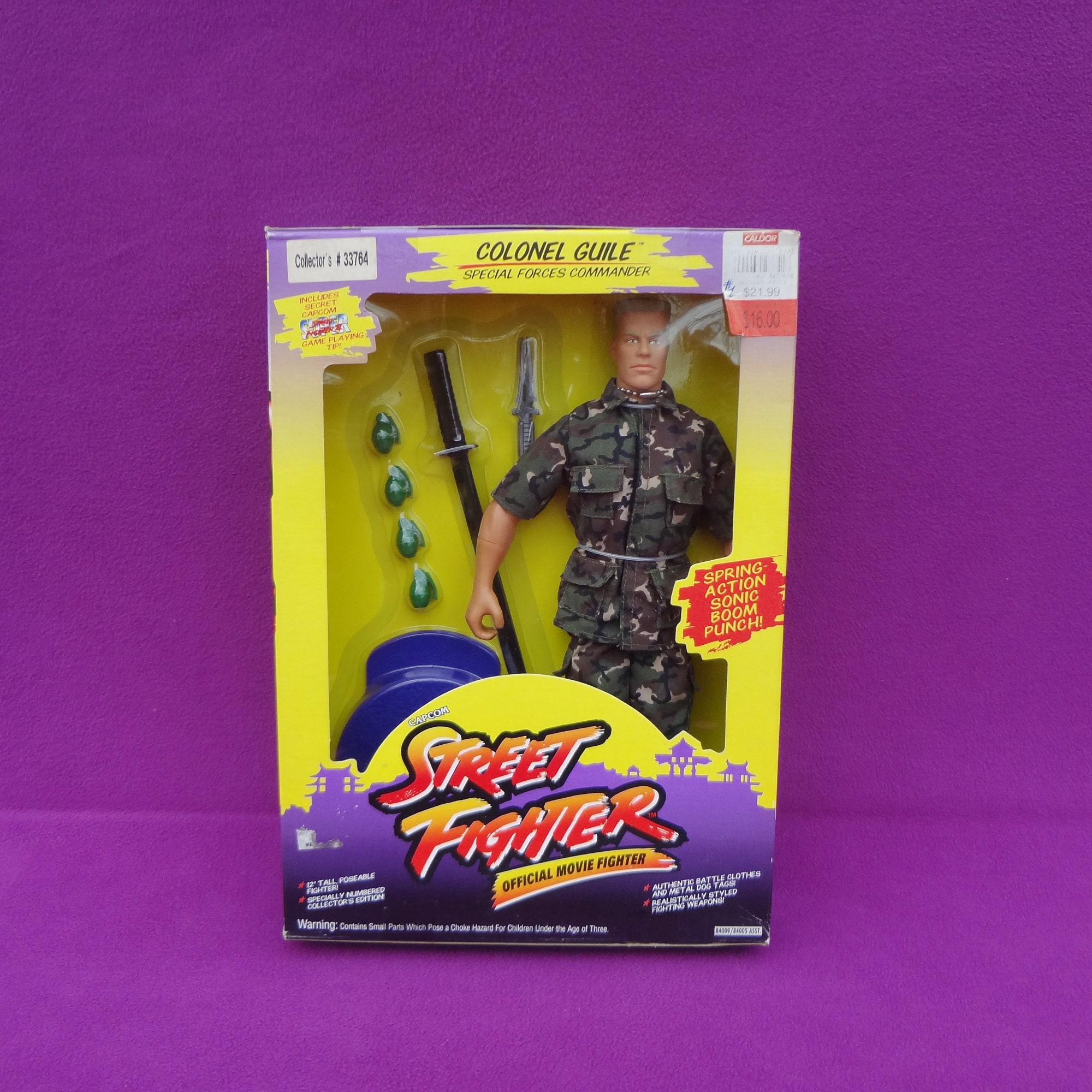 1993 Hasbro Capcom Street Fighter Movie COLONEL GUILE 12” Figure Box GI Joe