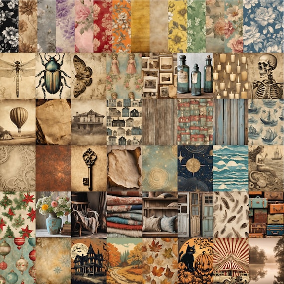 ダージリンページ★写真の60冊 Junk Journal Digital Kit Vintage Grunge Wildflowers Journal