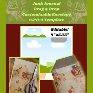 Junk Journal Envelope - Customizable Canva Template - Drag & Drop, Print and Cut! Crafts, Scrapbooking, Junk Journaling, Invites and More!