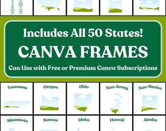 Marcos de Canva de los 50 estados, gratis o Premium, ¡los 50 estados más un mapa!