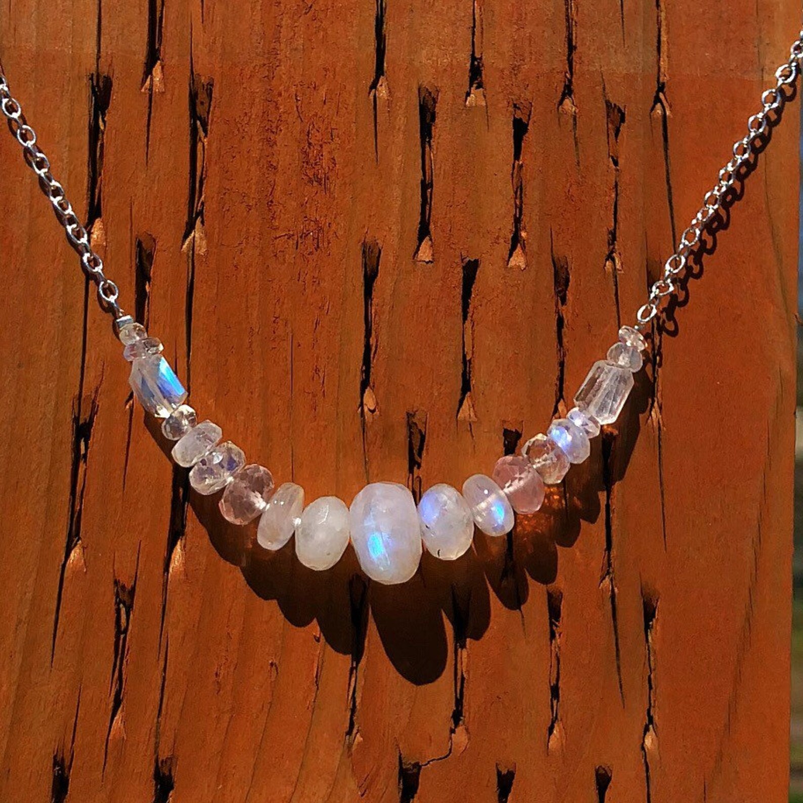 Genuine Moonstone & Rose Quartz Gem Necklace Etsy