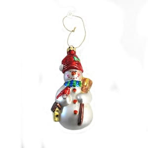 Vintage Mercury Glass Snowman with Birdhouse and Broom Christmas Ornament