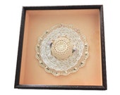 Vintage Framed Crochet Victorian Hat With Eye Glasses Diorama Wall Art