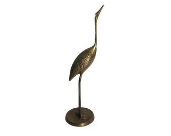 Vintage Brass Crane Heron Figurine Made In Korea