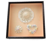 Vintage Framed Crochet Victorian Hats and Heart Diorama Wall Art