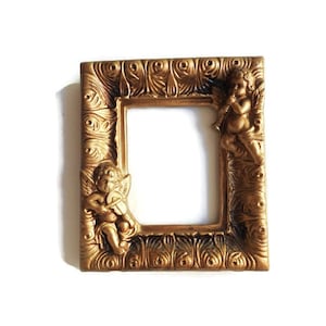 Vintage Molded Plaster Wall Cherubs Picture Frame Vertical Orientation Small Gold