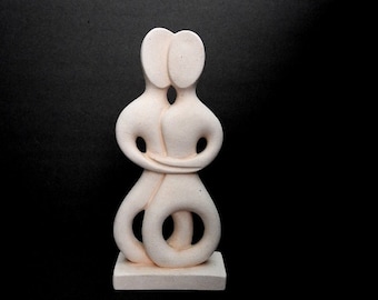 Vintage Carved Natural Sandstone Abstract Sculpture of a Pair in Love