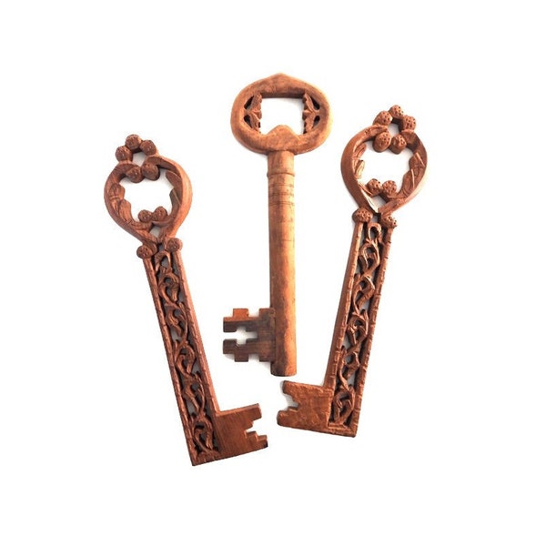 Vintage Hand Carved Wooden Key Wall Decor Priced Separately