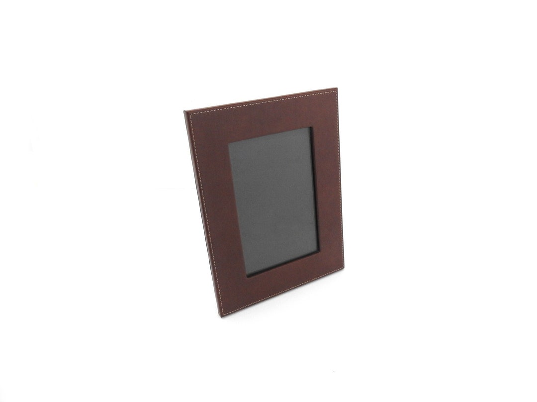 Vintage Brown Faux Leather Tabletop Picture Frame for 4x6 Photo by