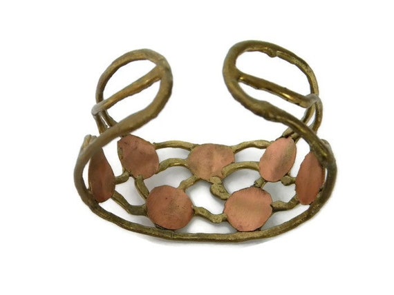 1970s Modernist Brutalist Gold Colored Copper Cro… - image 8